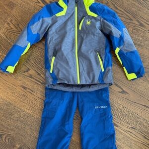 Spyder Blue and Grey boys ski suit with Neon Accents.